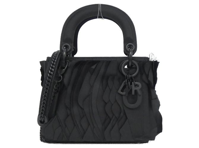 Bolso Christian Dior LADY DIOR MINI de nylon Negro Blanco