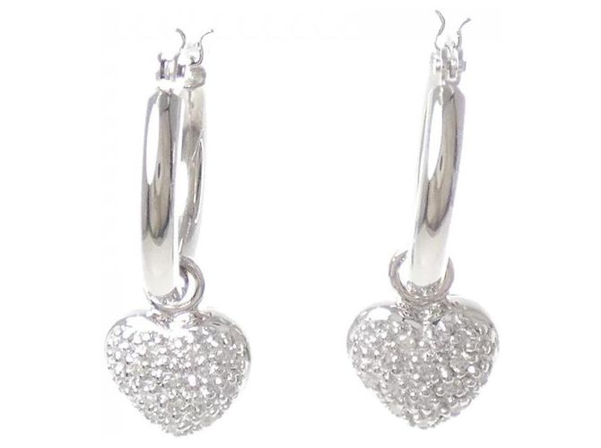Autre Marque Orecchini a Cuore con Diamanti 2way Pt900 K18WG Argento