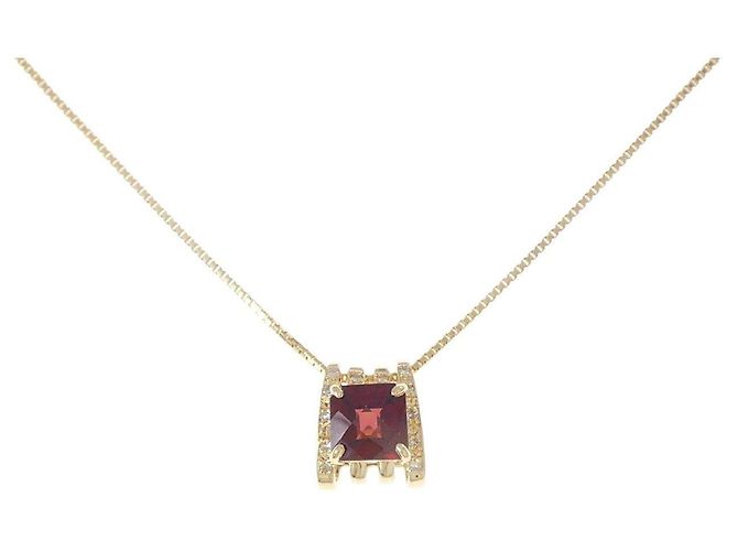 Autre Marque Granat-Diamant-Halskette in Au750 Rot