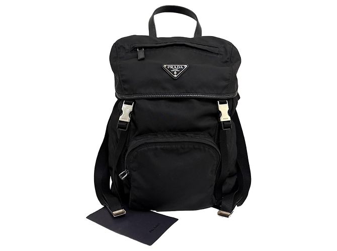 Prada Triangle Logo Nylon Buckle Backpack Black