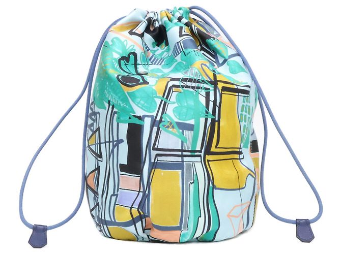 Hermès Hermes Silk Drawstring Pouch Blue