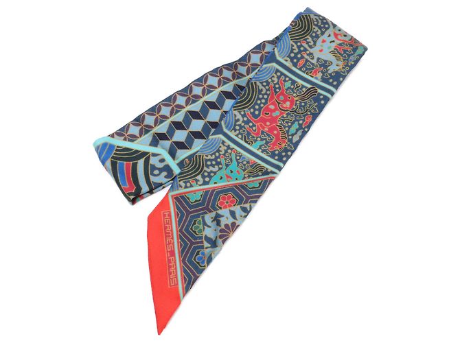 Hermès Lenço Twilly de seda Royal Collection Hermes Turquesa