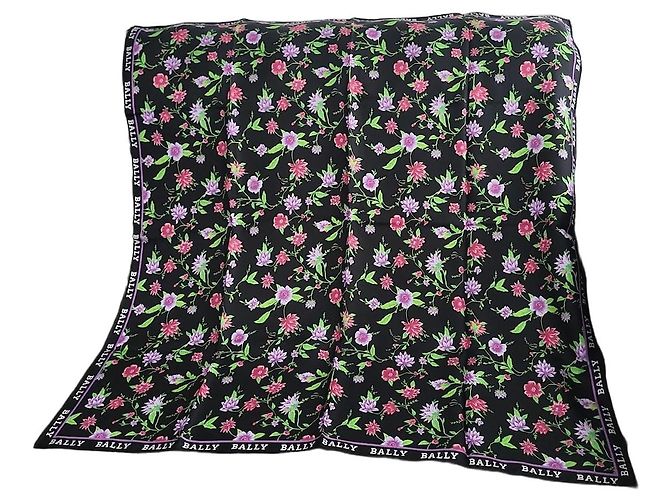 Pañuelo de seda Bally con estampado floral Negro Rosa Verde Púrpura