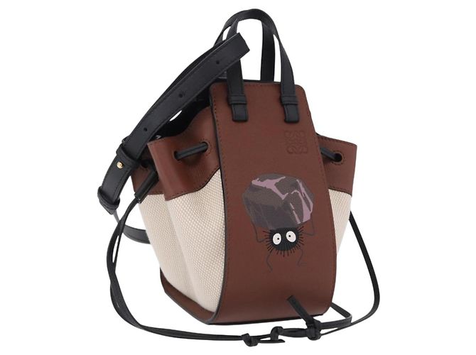LOEWE Studio Ghibli Hammock Drawstring Mini Bag Canvas 2way Brown Auth am12202SM Marrom