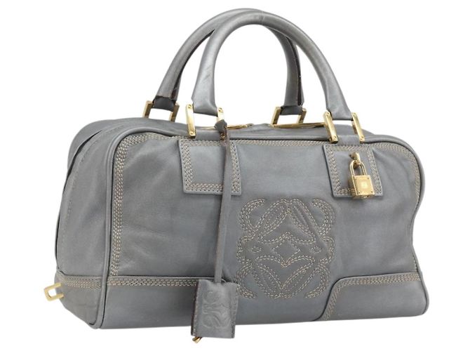 LOEWE Amazona 28 Handtasche Leder Silber Gold Authentisch 193132V Golden
