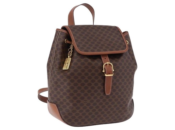 Céline CELINE Macadam Canvas Backpack PVC Leather Brown Gold Auth ep15544A Golden