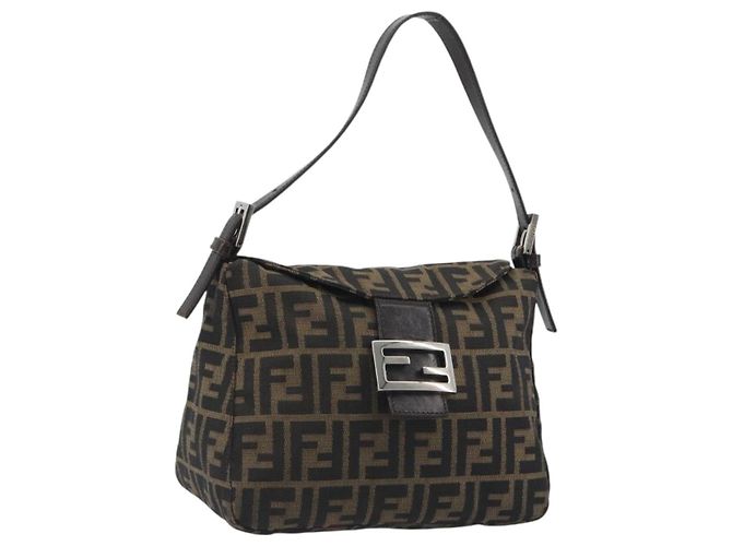 FENDI Zucca Canvas Mamma Baguette Borsa a tracolla Marrone Nero Auth 193052V