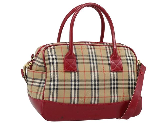 BURBERRY Nova Check Handtasche Canvas 2way Beige Red Auth ep15355A Rot