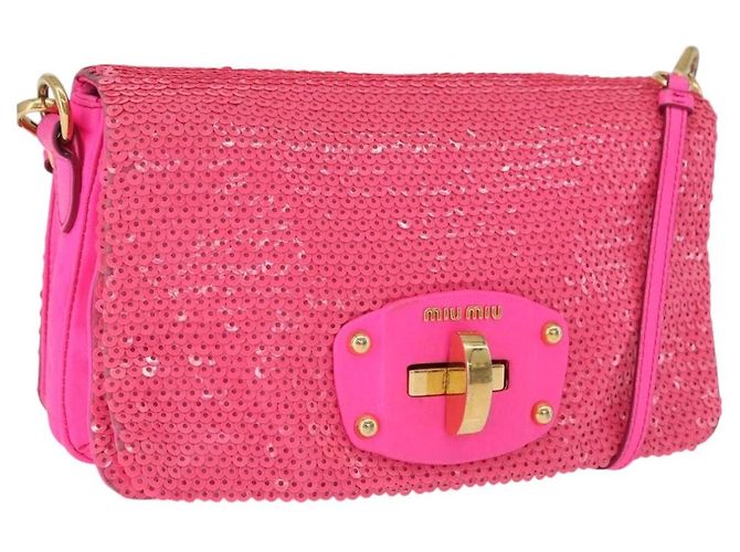 Borsa a Spalla Miu Miu in Pelle e Sequins Oro Rosa Auth am12035V D'oro