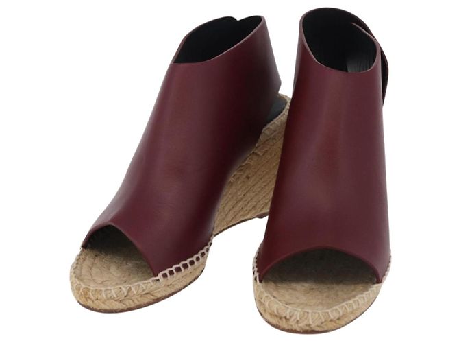 Céline CELINE Raffia Wedge Sole Sandals EU37 Beige Bordeaux Auth ar14143M Dark red