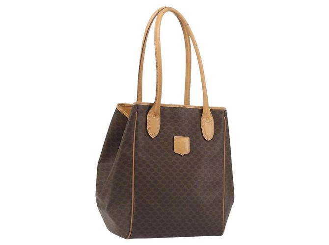 Céline Bolsa Tote CELINE Macadam em PVC e couro marrom com detalhes dourados Auth 192701