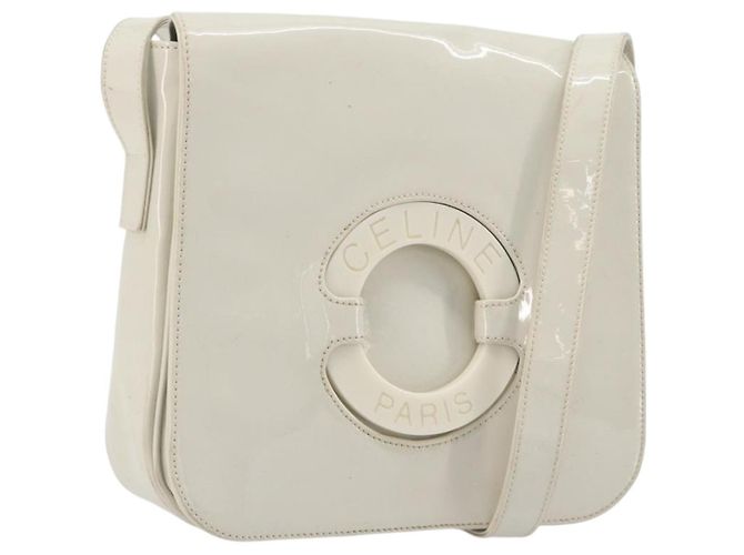 Céline CELINE Circle Shoulder Bag Patent Leather Ivory Silver Auth 192674