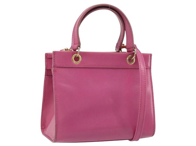 Céline Bolsa CELINE de couro 2way Rosa Ouro Auth 193077A Dourado