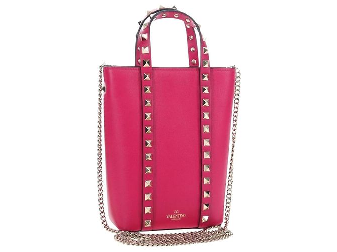 Bolsa VALENTINO de couro 2way Rosa Tom Dourado Auth ki6698V
