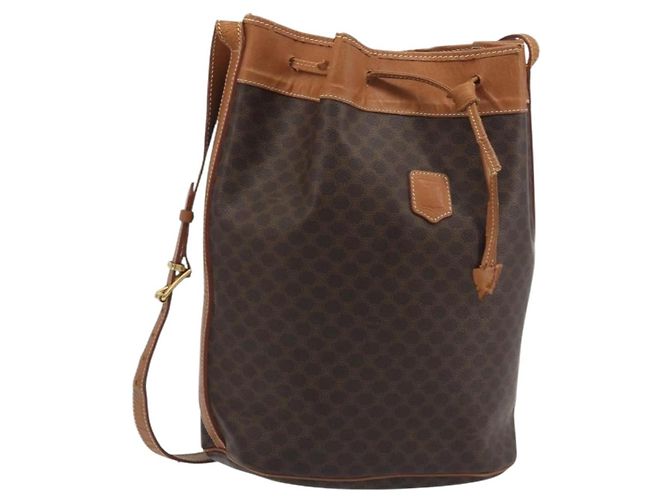 Céline Bolsa de Ombro CELINE em Canvas Macadam PVC Couro Marrom Ouro Auth bs36270 Dourado