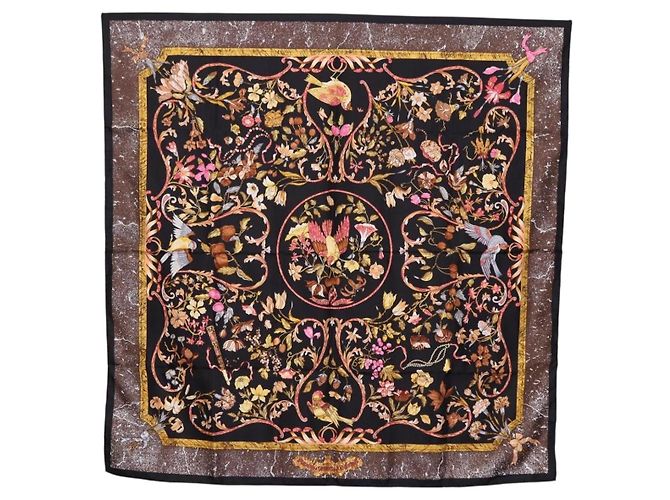 Hermès HERMES Carré 90 Lenço de seda "PiERRES d' ORiENT et d' OCCiDENT" Black Auth ki6722