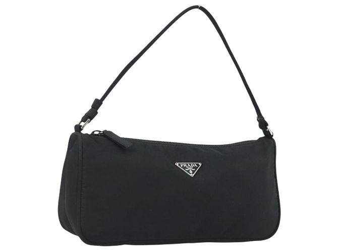 PRADA Accessory Pouch Nylon Black Silver Auth 191130A Silvery