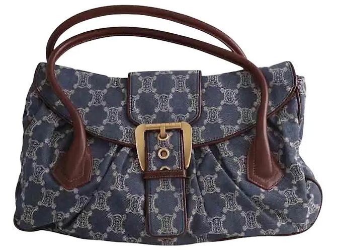 Borsa a spalla Céline in cotone blu 