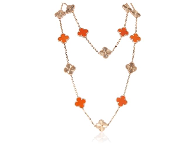 Van Cleef & Arpels Rose Gold Carnelian Vintage Alhambra Necklace 