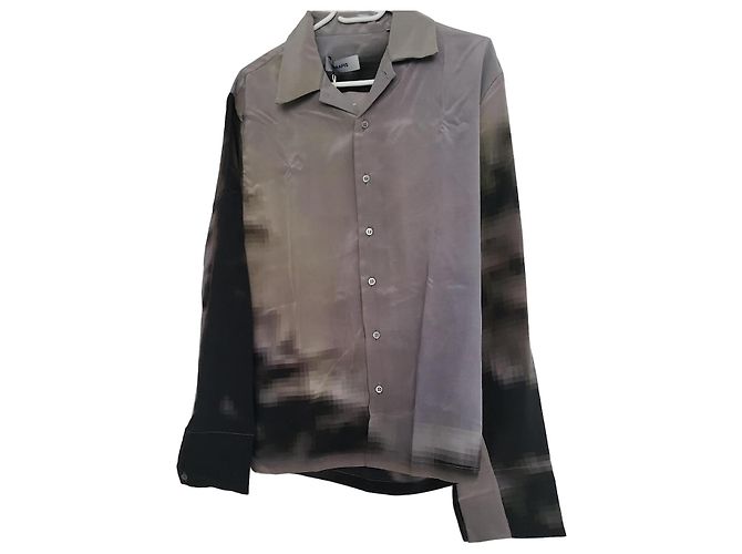 Autre Marque Camicia in seta Serapis stampa astratta Nero Grigio