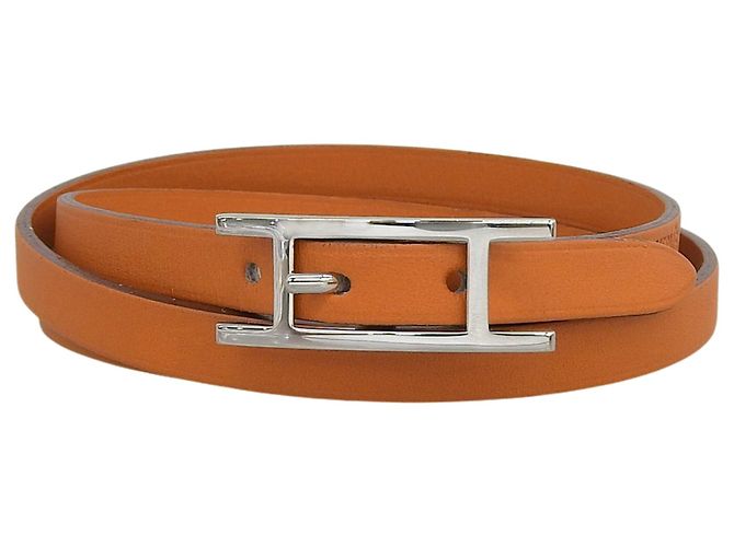 Hermès Pulseira Hermes Api 3 de couro com três fios e ferragem Silver Hardware Laranja