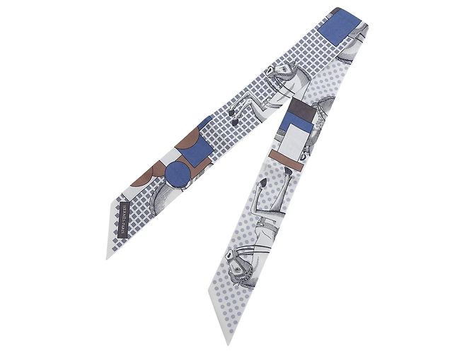 Hermès HERMES Twilly CAVALIER EN FORMES Sciarpa in seta Marrone Bianco 