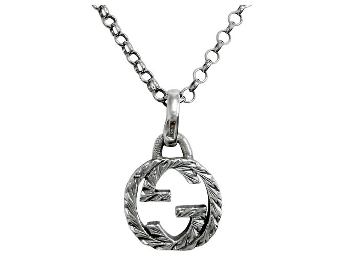 GUCCI 455535 AG925 Interlocking G Arabesque Chain Necklace Silvery