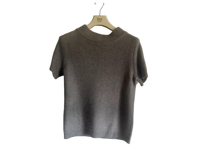 Max Mara grauer Kurzarm-Wollpullover 