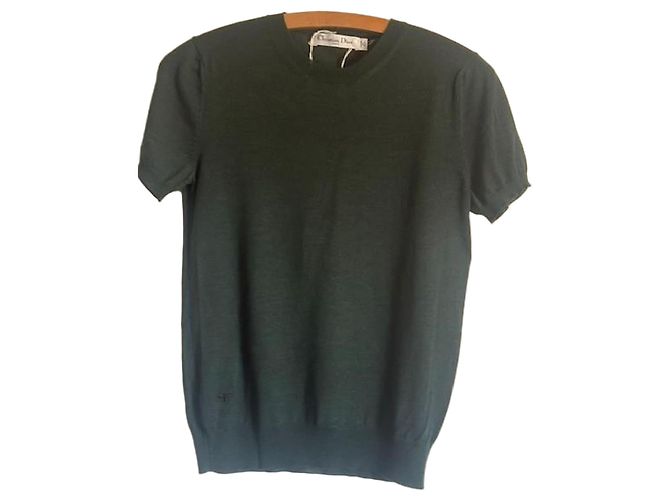 Pulôver de manga curta Christian Dior em cashmere e seda - Verde Verde escuro