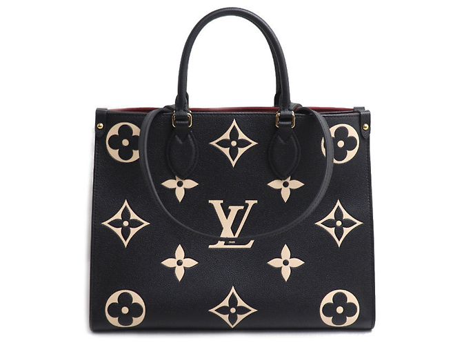 Sac cabas Louis Vuitton OnTheGo MM Noir Beige