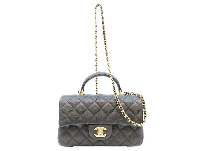 Chanel AS2431 Caviar Top Handle Mini Matelassé 20 Shoulder Bag Nero
