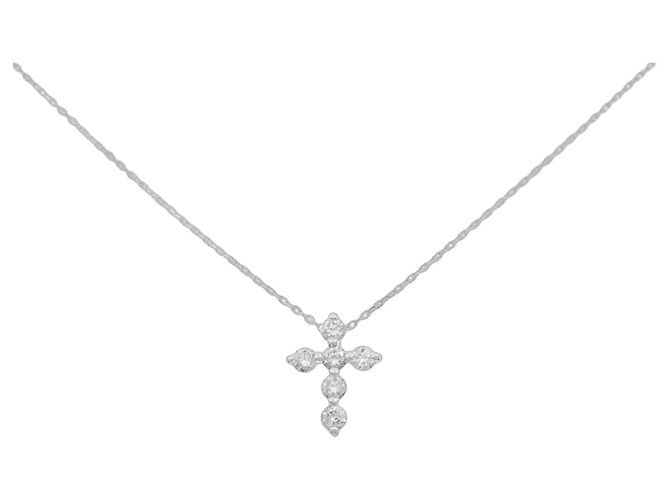 Autre Marque Au750 Cross Diamond Halskette Silber