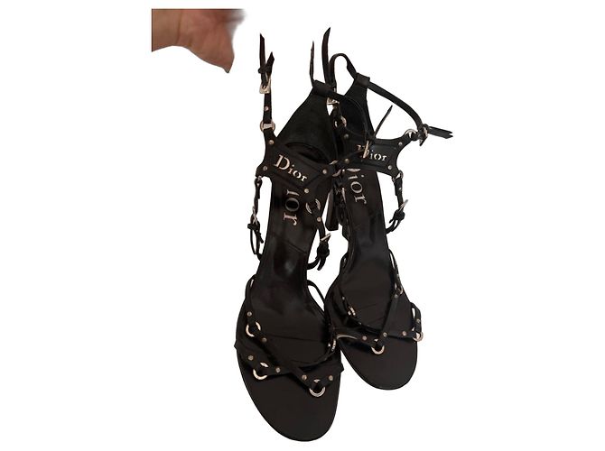 Dior Bondage Black Leather Strappy Heels