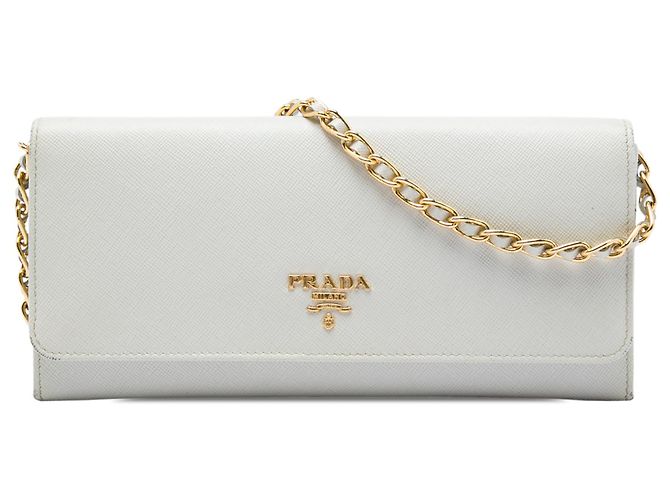Prada White Saffiano Lux Wallet On Chain Weiß