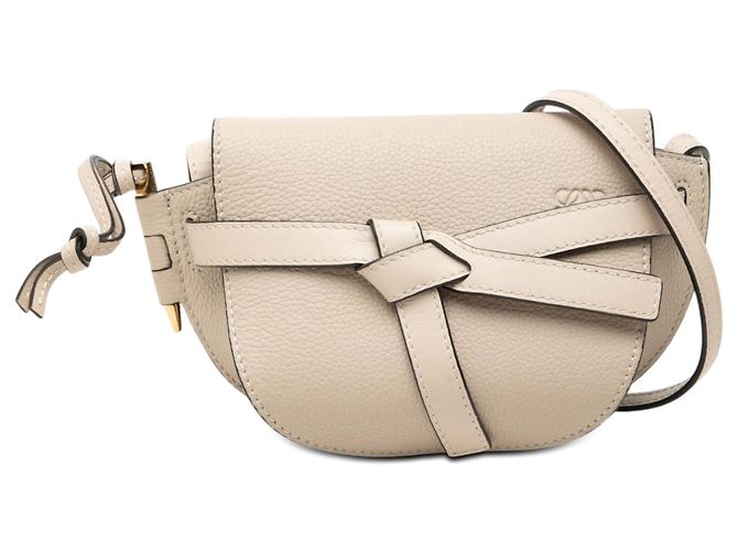 LOEWE Bolsa transversal mini de couro marrom Gate Bege