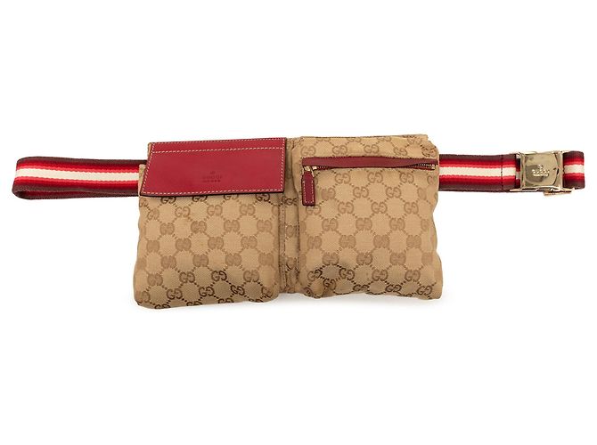 Borsa a tracolla Gucci Beige GG Canvas Web Double Pocket