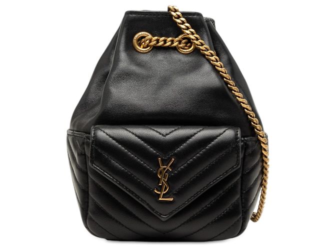Borsa a secchiello Joe in agnello chevron mini nero Saint Laurent