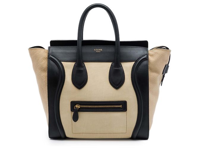 Céline Celine Beige Mini Bicolor Leder Luggage Tote