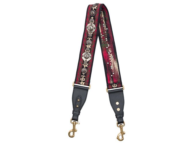 Alça de bolsa em lona bordada com tachas vermelhas Dior Vermelho