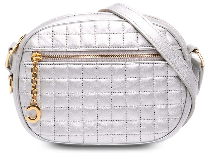 Céline Borsa a tracolla Celine Silver Small Quilted Calfskin C Charm Argento