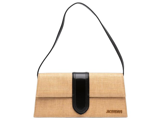 Borsa a tracolla lunga Le Bambino in rafia beige Jacquemus