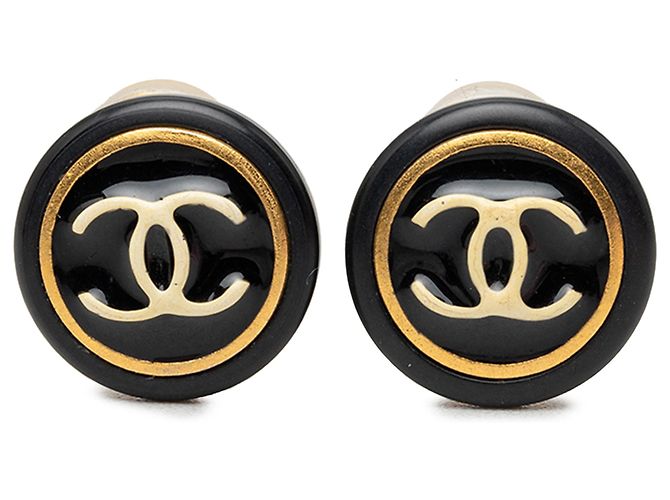 Orecchini a clip Chanel Black CC in resina e placcati in oro Nero