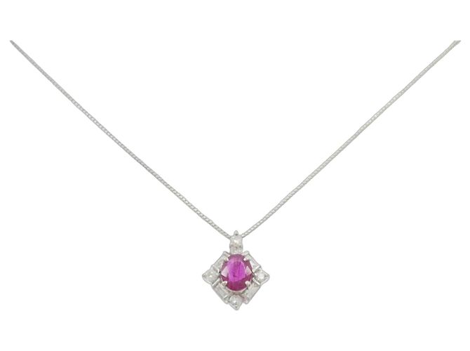 Autre Marque Platin-Rubin-Diamant-Halskette Silber