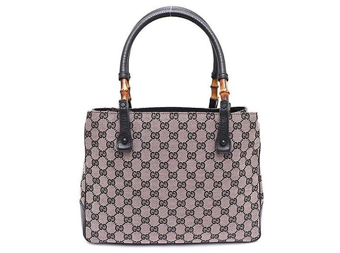 Bamboo Gucci Tote in tela e pelle nera con dettaglio in bambù Nero