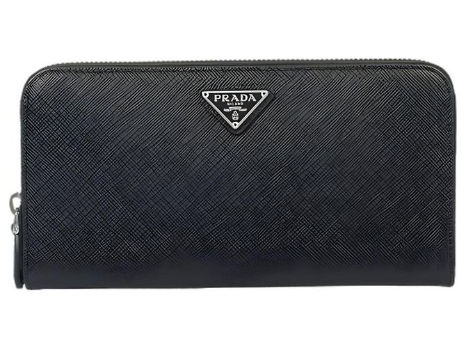 Prada Saffiano Triangle Reißverschluss-Langgeldbörse Schwarz