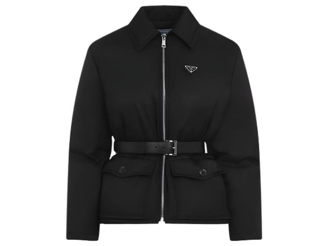 Prada Nylon Goose Down Belt Jacket Black