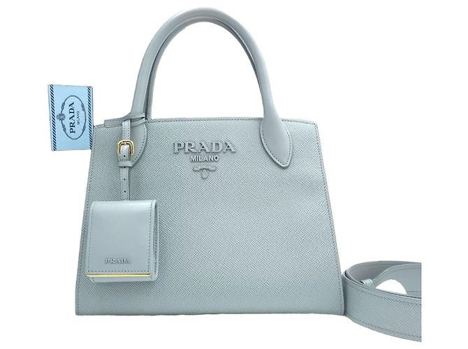 Prada Piccola borsa tote e a tracolla in pelle Saffiano monocromatica Sky Blue