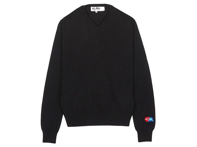 Comme Des Garcons Strickpullover Invader Double Wappen AZ Schwarz 
