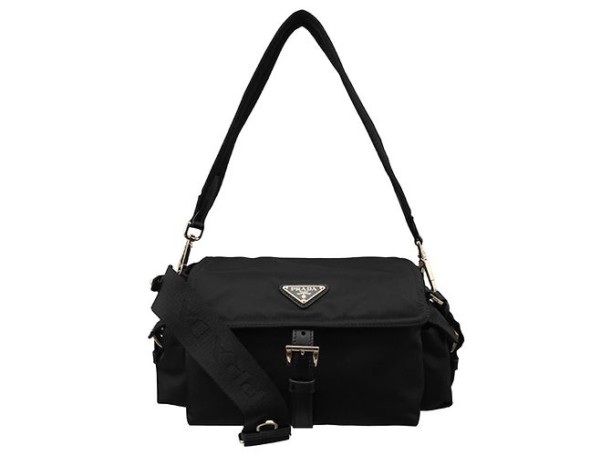 Prada Medium Nylon Schultertasche Schwarz