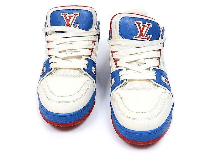 Louis Vuitton Baskets LV Trainer pour hommes Blanc Bleu Rouge